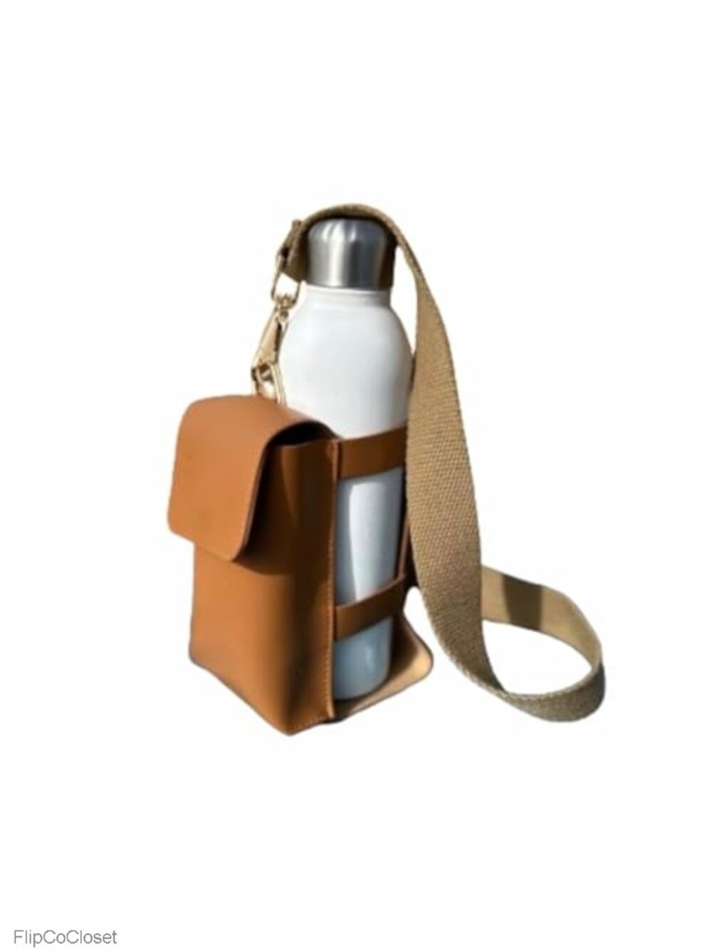 Water Bottle Holder Crossbody Bag with Strap PU Leather
